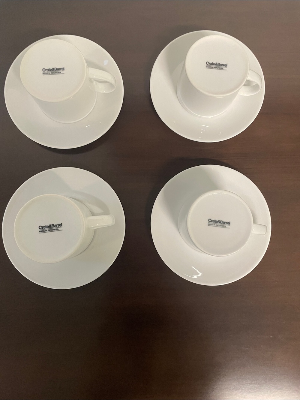 Crate & Barrel Porcelain Cups and Saucers, Set of 4 - Picture 3 of 7